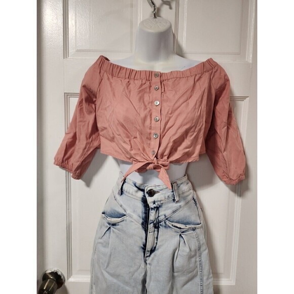 New BDG peach crop top tie buttons - Picture 1 of 12